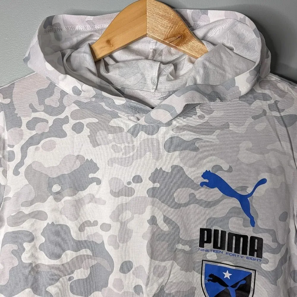 PUMA Kids Grey White Camo 100% Cotton Pullover Long Sleeve Hoodie M 10 12